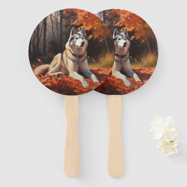 Sibirischer Husky im Herbstausfall Inspiriert Fächer (Vorne und Hinten)