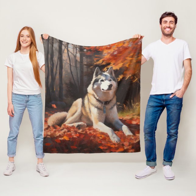 Sibirischer Husky im Herbstausfall Inspiriert Fleecedecke (Beispiel)