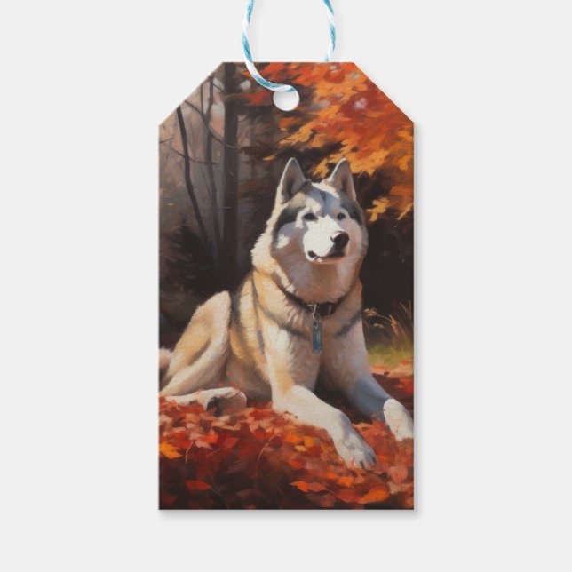 Sibirischer Husky im Herbstausfall Inspiriert Geschenkanhänger (Vorderseite)