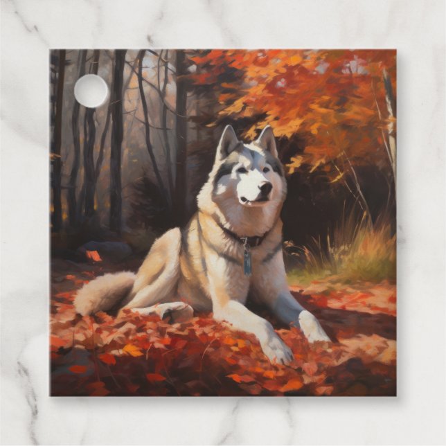 Sibirischer Husky im Herbstausfall Inspiriert Geschenkanhänger (Vorderseite)