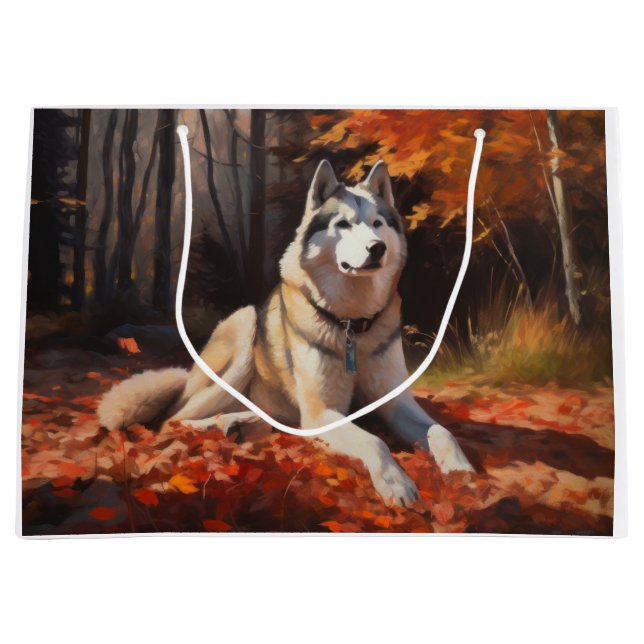 Sibirischer Husky im Herbstausfall Inspiriert Große Geschenktüte (Vorderseite)