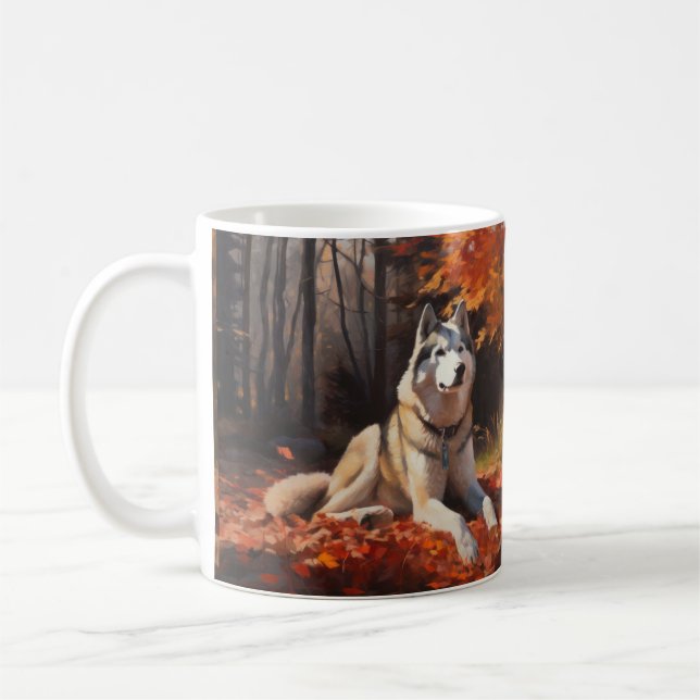 Sibirischer Husky im Herbstausfall Inspiriert Kaffeetasse (Links)