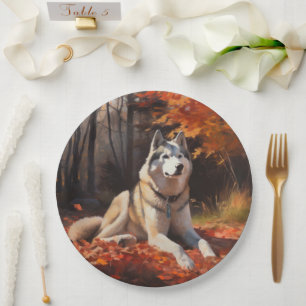 Sibirischer Husky im Herbstausfall Inspiriert Pappteller