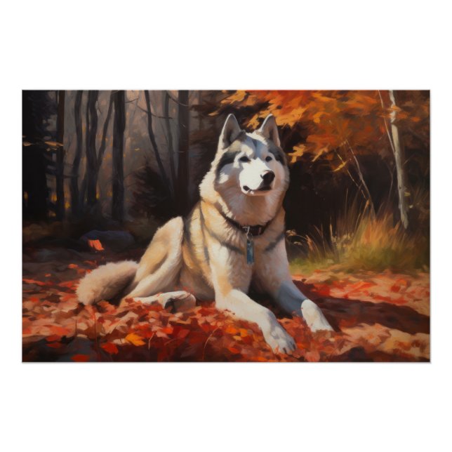 Sibirischer Husky im Herbstausfall Inspiriert Poster (Vorderseite)