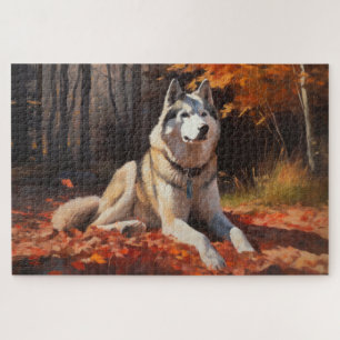 Sibirischer Husky im Herbstausfall Inspiriert Puzzle