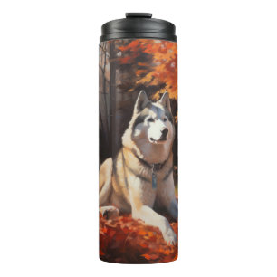 Sibirischer Husky im Herbstausfall Inspiriert Thermosbecher