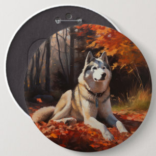 Sibirischer Husky im Herbstlaub Fall Inspiriert Button