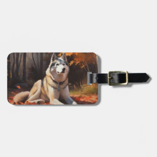 Sibirischer Husky im Herbstlaub Fall Inspiriert Gepäckanhänger