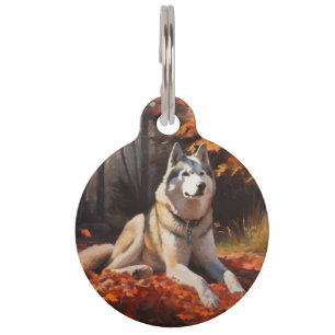 Sibirischer Husky im Herbstlaub Fall Inspiriert Haustiermarke