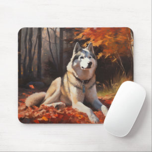 Sibirischer Husky im Herbstlaub Fall Inspiriert Mousepad