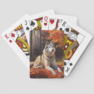 Sibirischer Husky im Herbstlaub Fall Inspiriert Spielkarten