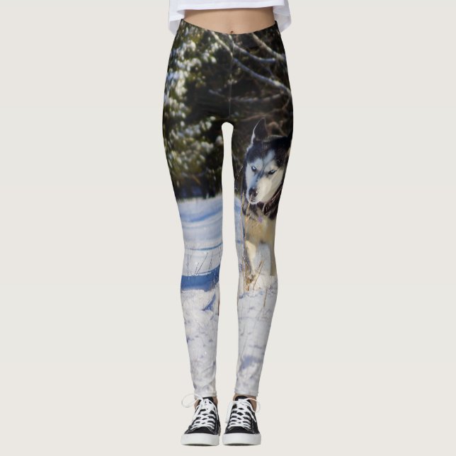 Sibirischer Husky im Schnee Leggings (Vorderseite)