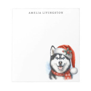 Sibirischer Husky in Weihnachtsmannmütze Personali Notizblock