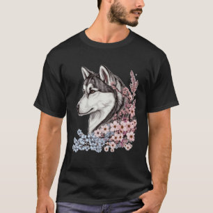 Sibirischer Husky Kirschblüten Hund Japanische Sak T-Shirt