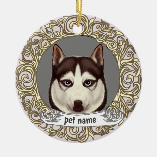 Sibirischer Husky-Liebeserinnerungsschmuck Keramik Ornament (Vorne)