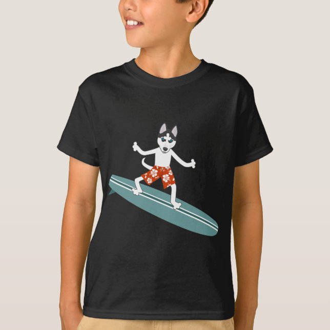 Sibirischer Husky Longboard Surfer T-Shirt (Vorderseite)