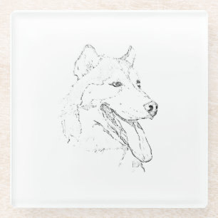 Sibirischer Husky – Minimalistische Strichzeichnun Glasuntersetzer