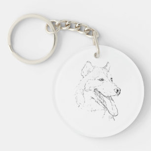 Sibirischer Husky – Minimalistische Strichzeichnun Schlüsselanhänger