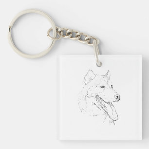 Sibirischer Husky – Minimalistische Strichzeichnun Schlüsselanhänger