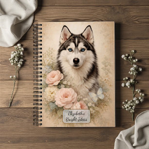 Sibirischer Husky mit Rosen Notizbuch