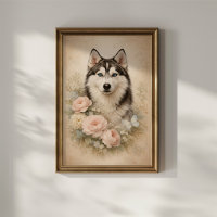 Sibirischer Husky mit Rosen