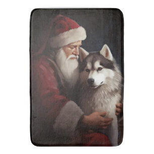 Sibirischer Husky mit Weihnachtsmann Weihnachten Badematte