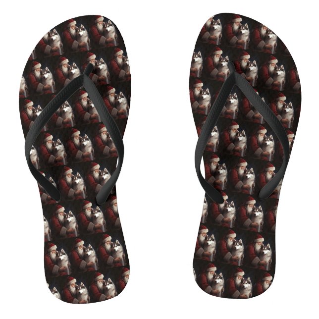 Sibirischer Husky mit Weihnachtsmann Weihnachten Flip Flops (Fußbett)