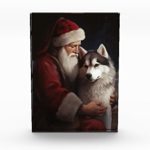Sibirischer Husky mit Weihnachtsmann Weihnachten Fotoblock