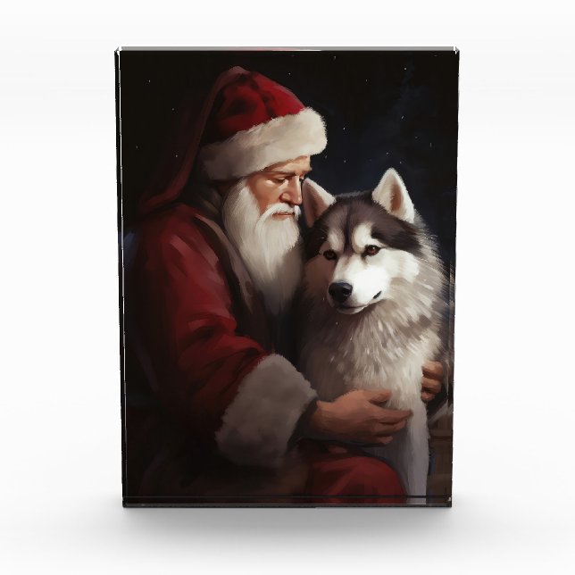 Sibirischer Husky mit Weihnachtsmann Weihnachten Fotoblock (Vorderseite)