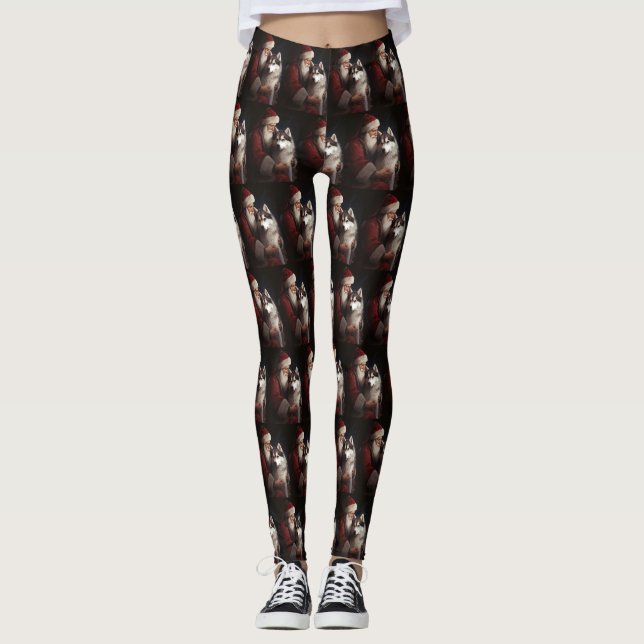 Sibirischer Husky mit Weihnachtsmann Weihnachten Leggings (Vorderseite)