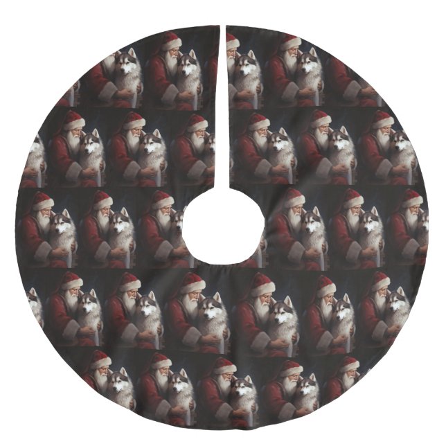 Sibirischer Husky mit Weihnachtsmann Weihnachten Polyester Weihnachtsbaumdecke (Vorderseite)