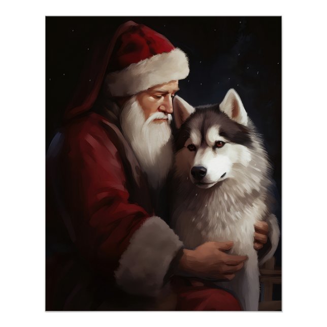 Sibirischer Husky mit Weihnachtsmann Weihnachten Poster (Vorderseite)