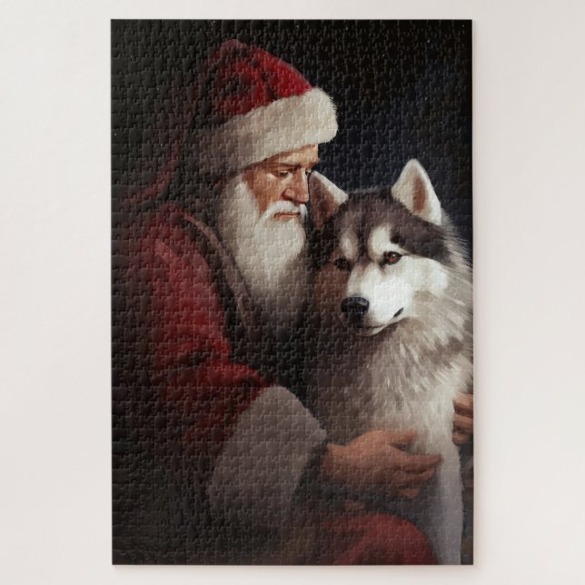 Sibirischer Husky mit Weihnachtsmann Weihnachten Puzzle (Vertikal)