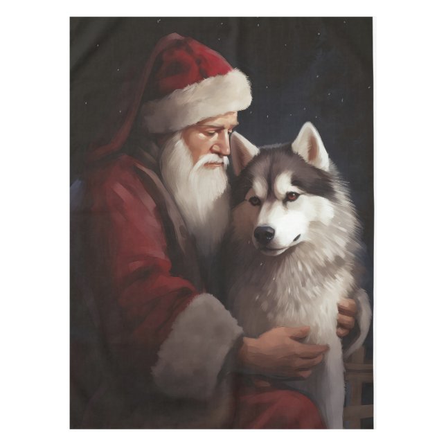 Sibirischer Husky mit Weihnachtsmann Weihnachten Tischdecke (Vorderseite)