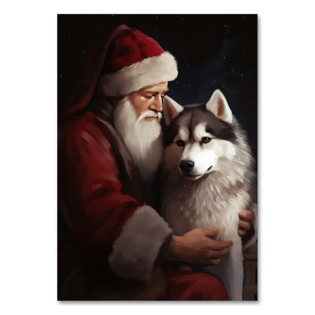 Sibirischer Husky mit Weihnachtsmann Weihnachten Tischnummer (Vorderseite)