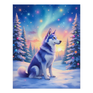 Sibirischer Husky Nordlichter Weihnachten Winter Poster
