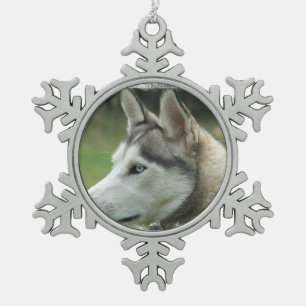 Sibirischer Husky Schneeflocken Zinn-Ornament