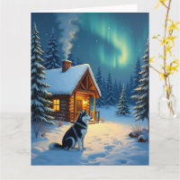 Sibirischer Husky Schneehütte Weihnachtsmalerei
