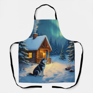 Sibirischer Husky Schneehütte Weihnachtsmalerei Schürze