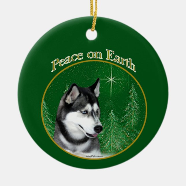 Sibirischer Husky (schwarz) Friede Keramik Ornament (Vorne)