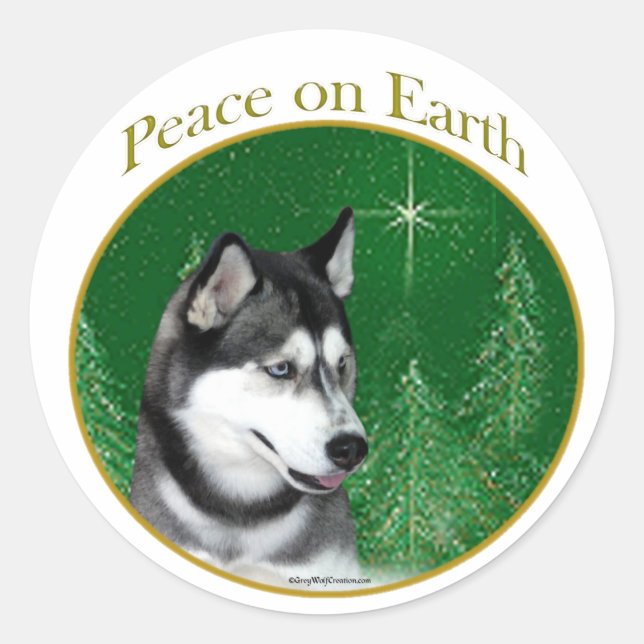 Sibirischer Husky (schwarz) Friede Runder Aufkleber (Vorderseite)
