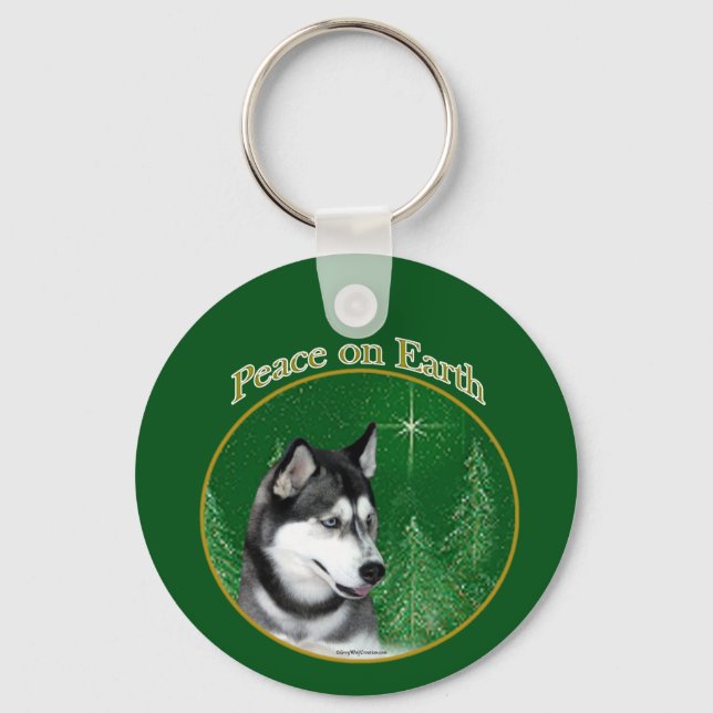 Sibirischer Husky (schwarz) Friede Schlüsselanhänger (Vorderseite)