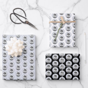 Sibirischer Husky (Schwarz und Weiß) Malerei Hunde Geschenkpapier Set