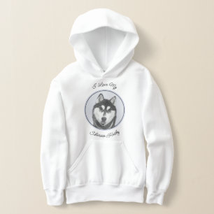 Sibirischer Husky (Schwarz und Weiß) Malerei Hunde Hoodie