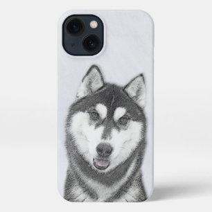 Sibirischer Husky (Schwarz und Weiß) Malerei Hunde iPhone 13 Hülle