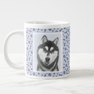 Sibirischer Husky (Schwarz und Weiß) Malerei Hunde Jumbo-Tasse
