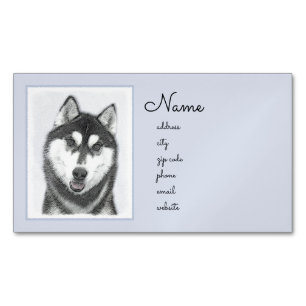 Sibirischer Husky (Schwarz und Weiß) Malerei Hunde Magnetische Visitenkarte