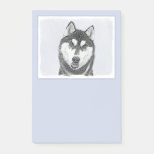 Sibirischer Husky (Schwarz und Weiß) Malerei Hunde Post-it Klebezettel
