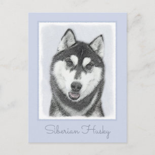 Sibirischer Husky (Schwarz und Weiß) Malerei Hunde Postkarte