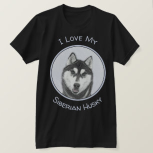 Sibirischer Husky (Schwarz und Weiß) Malerei Hunde T-Shirt